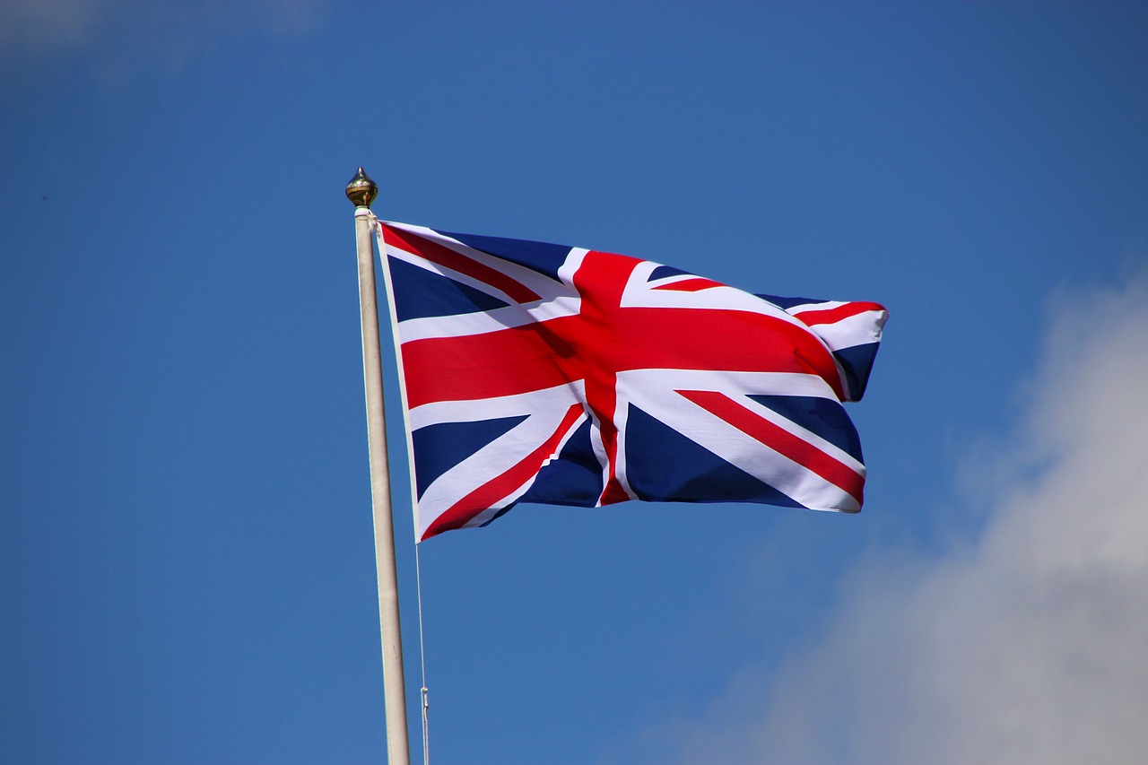 United Kingdom flag with red, white, and blue Union Jack design ,study in UK, Oversease Education Consultants in UAE |Geoedutech.